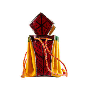 Tuareg Lederbeutel gelb/rot, mittel, 9 cm