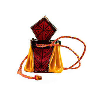 Tuareg Lederbeutel gelb/rot, klein, 6 cm